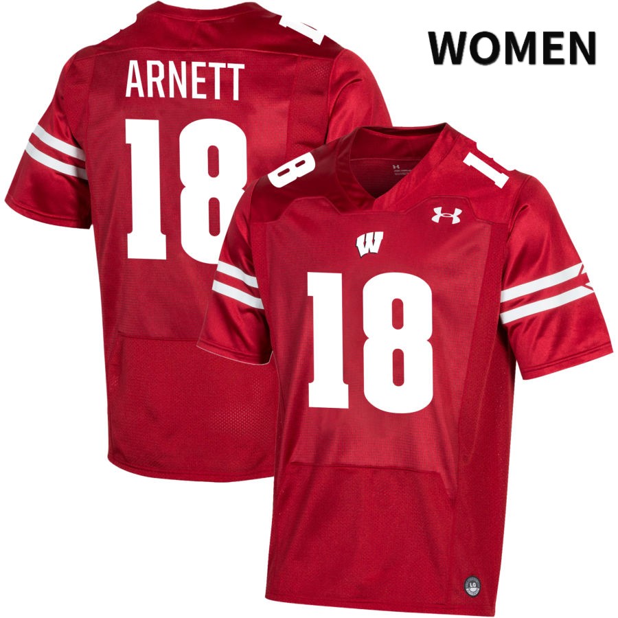 Wisconsin Badgers Women's #18 Owen Arnett NCAA Under Armour Authentic Red NIL 2022 College Stitched Football Jersey GP40Y57OH